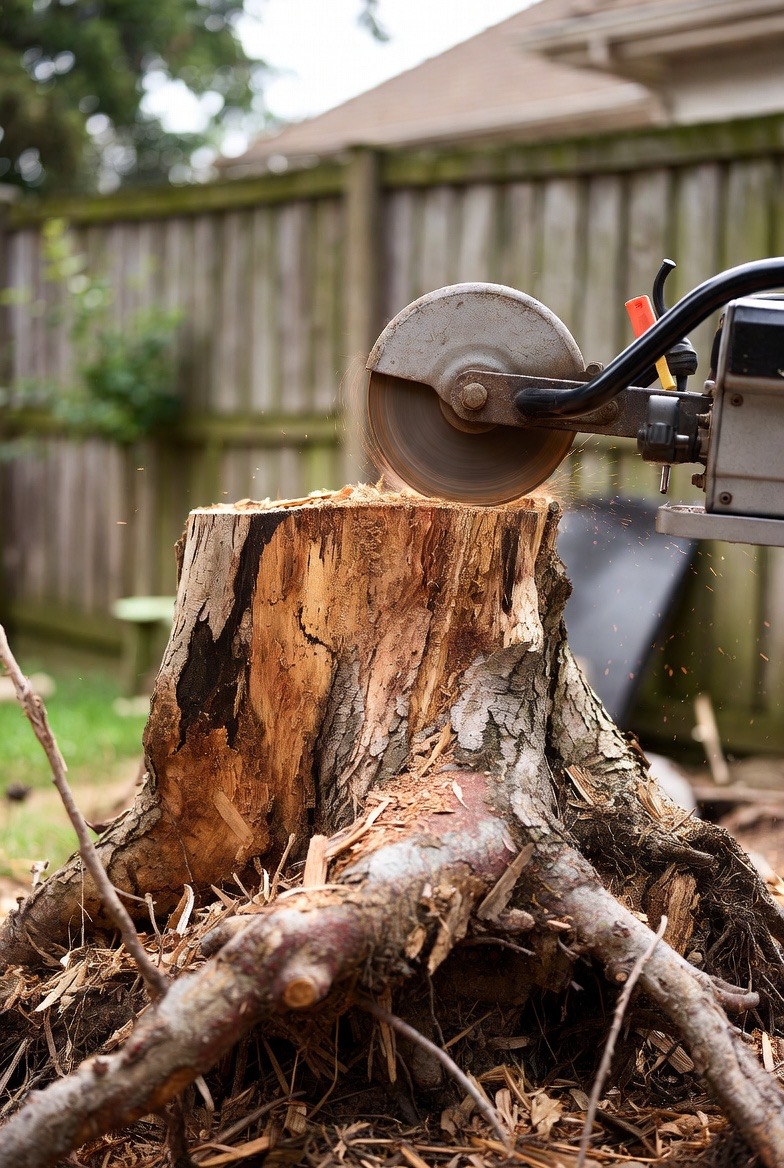 Yard after stump grinding and cleanup