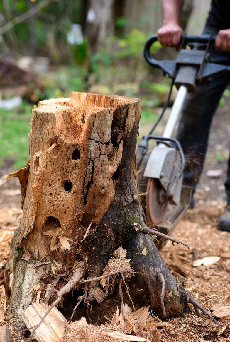 Pacific Northwest yard with tall trees and fresh soil