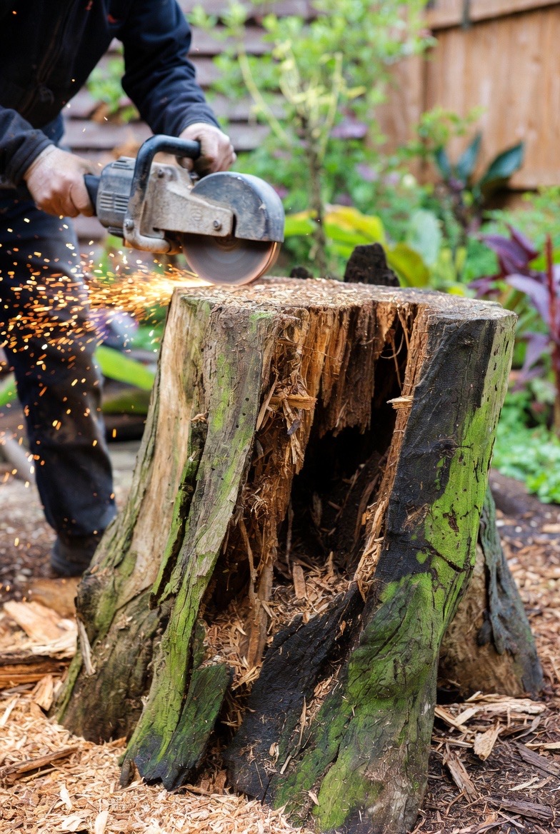 Cleaned stump grinding area ready for new landscaping