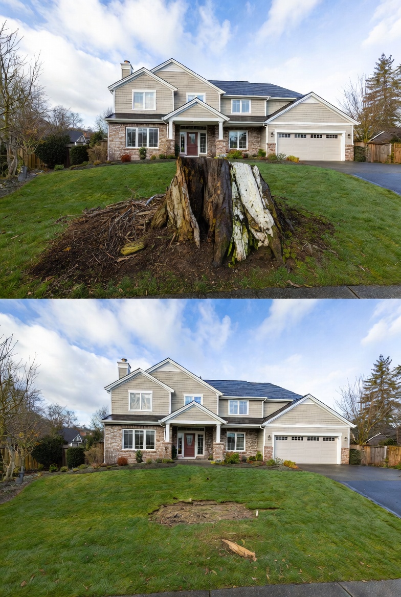 Stump removal and cleanup in a residential yard