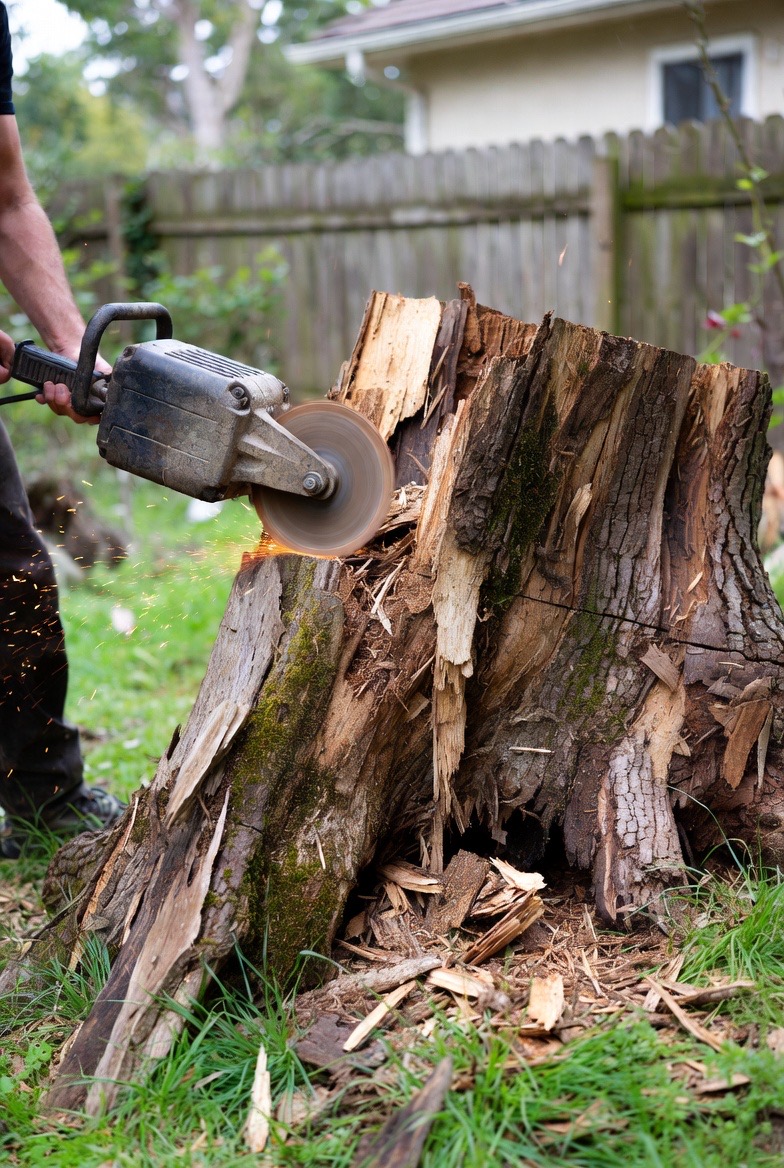 Suburban yard in Washington State ready for stump removal